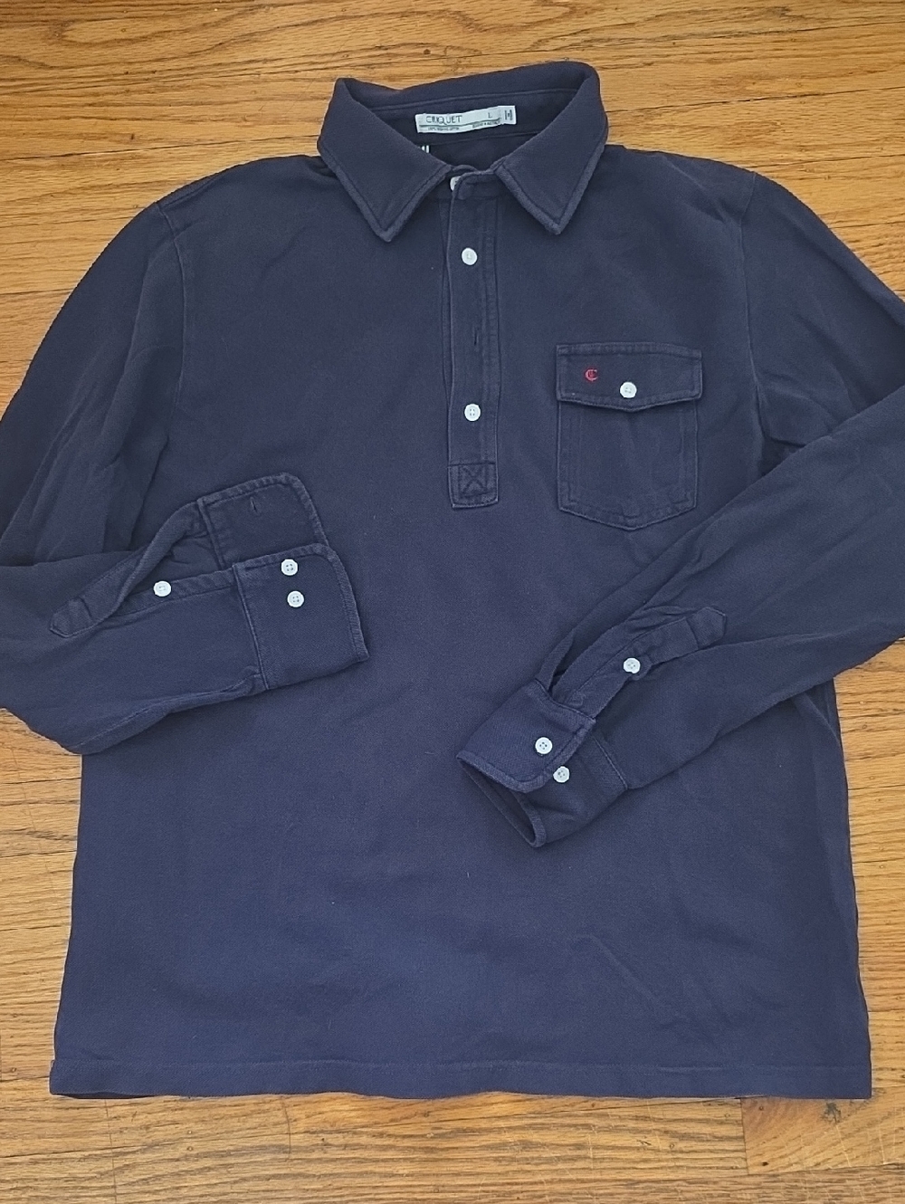 Criquet Navy Long-Sleeve Polo, Sz L